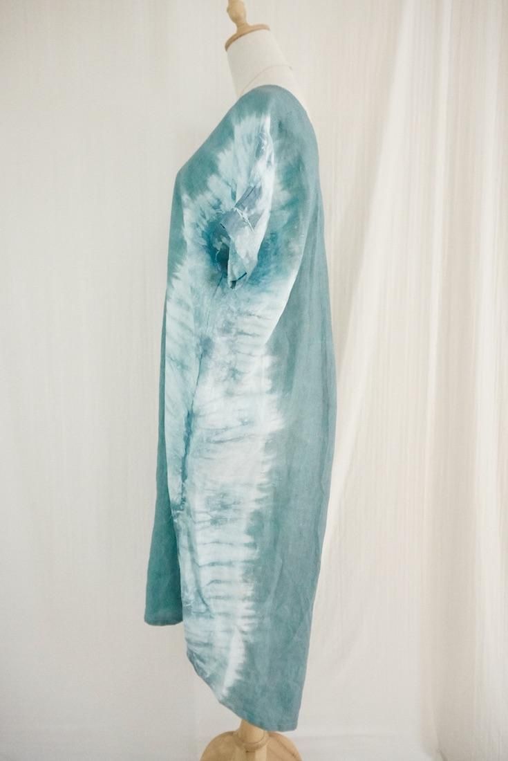 Japan Linen  Relax Dress  Deepgreen x Vintageblue 