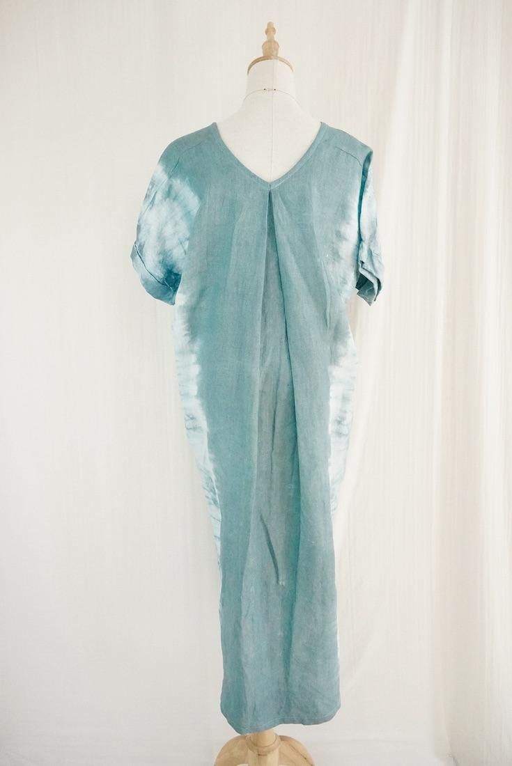 Japan Linen  Relax Dress  Deepgreen x Vintageblue 