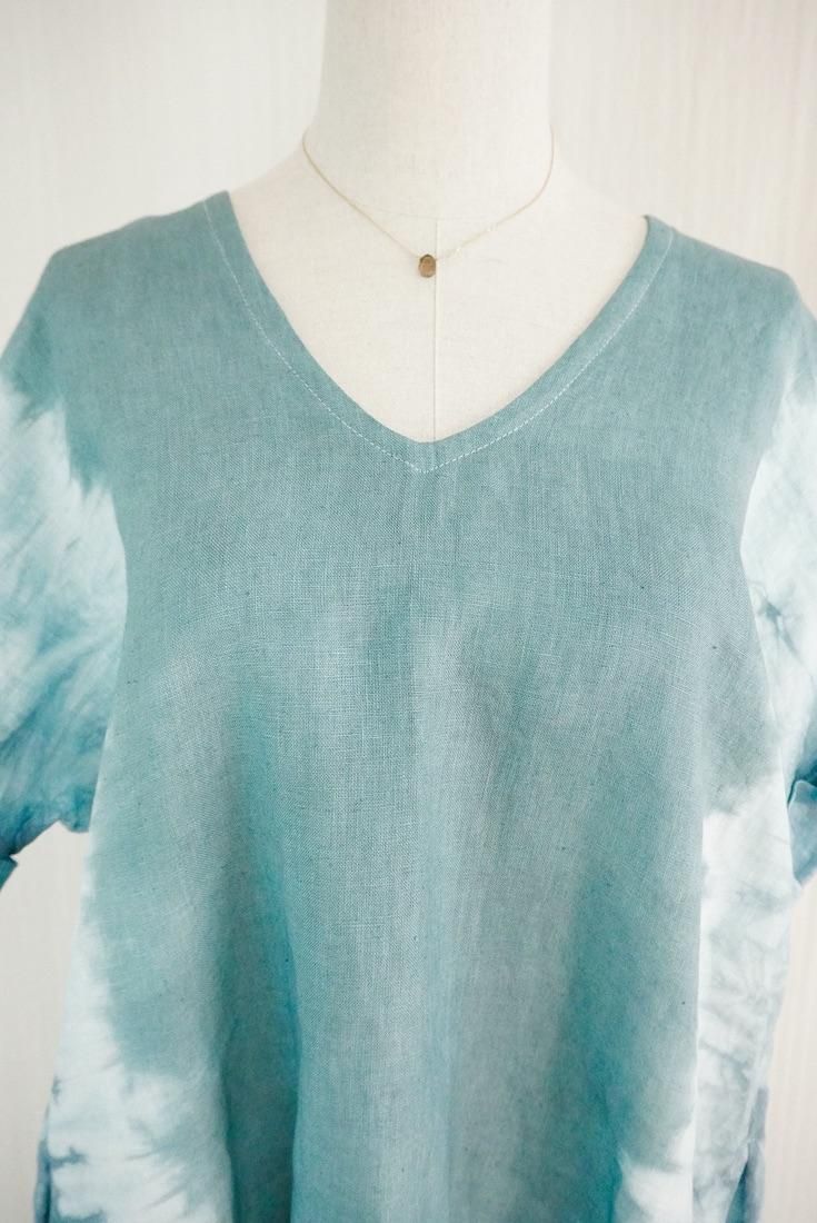 Japan Linen  Relax Dress  Deepgreen x Vintageblue 