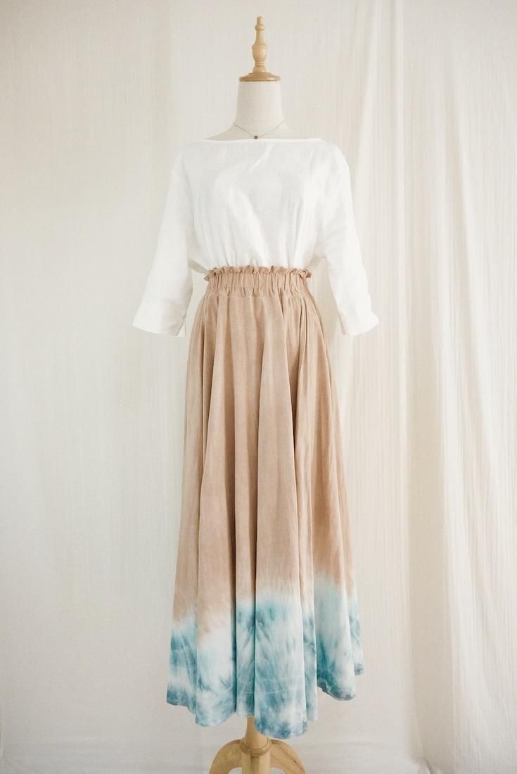 Cotton Flare long skirt  Cafelate x Vintageblue 