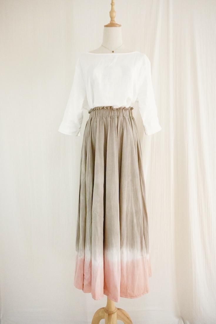 Cotton Flare long skirt  Taupe x Pinkbeige 