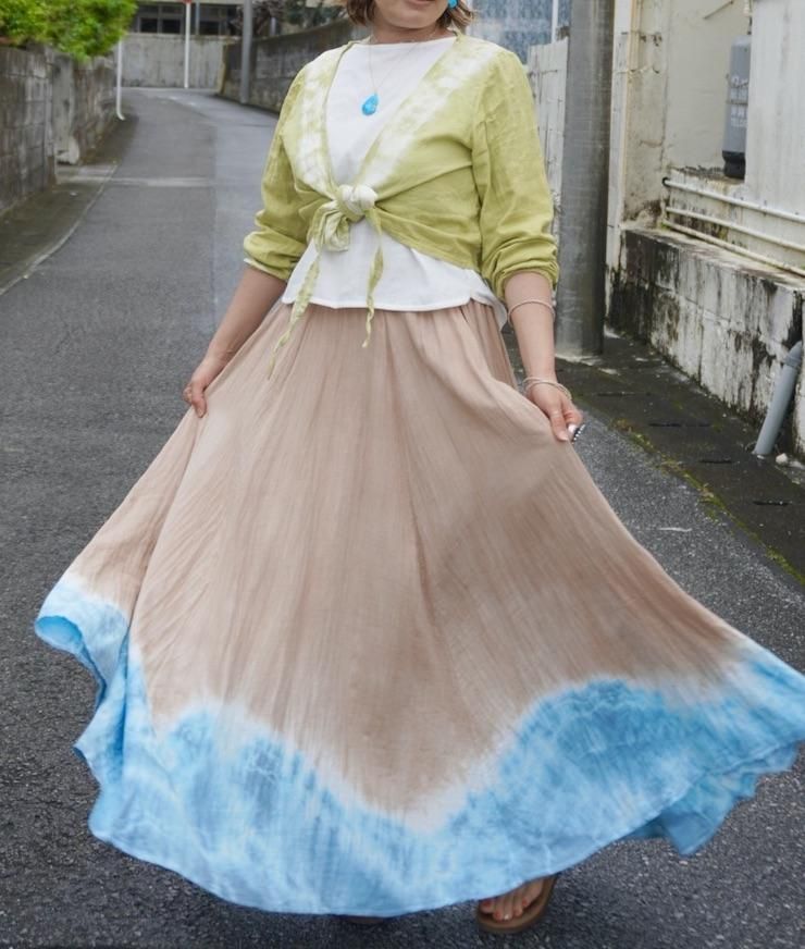 Cotton Flare long skirt  Inkblack x Lavender 