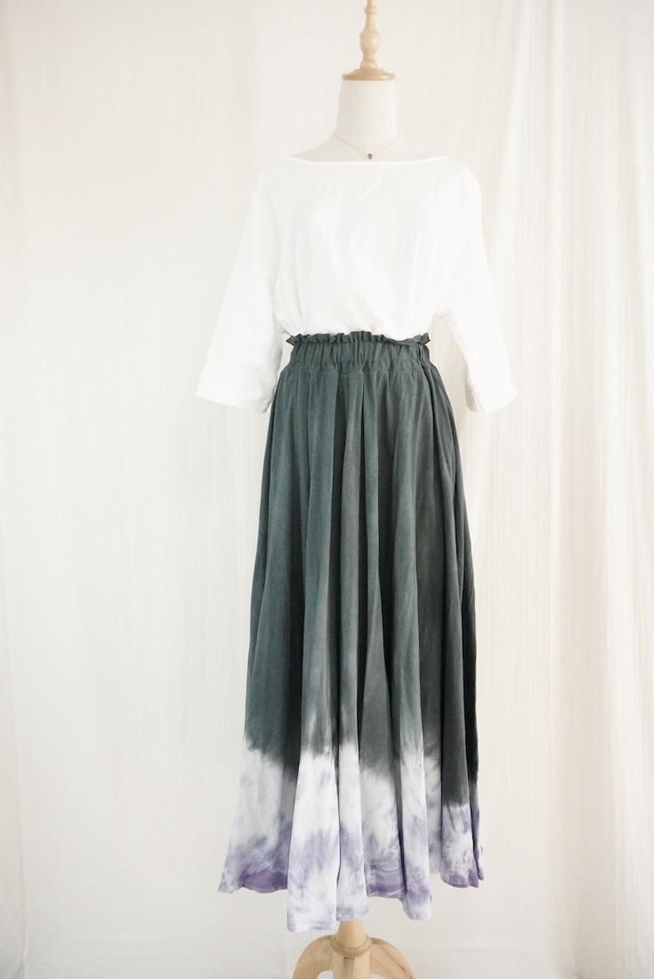 Cotton Flare long skirt  Inkblack x Lavender 