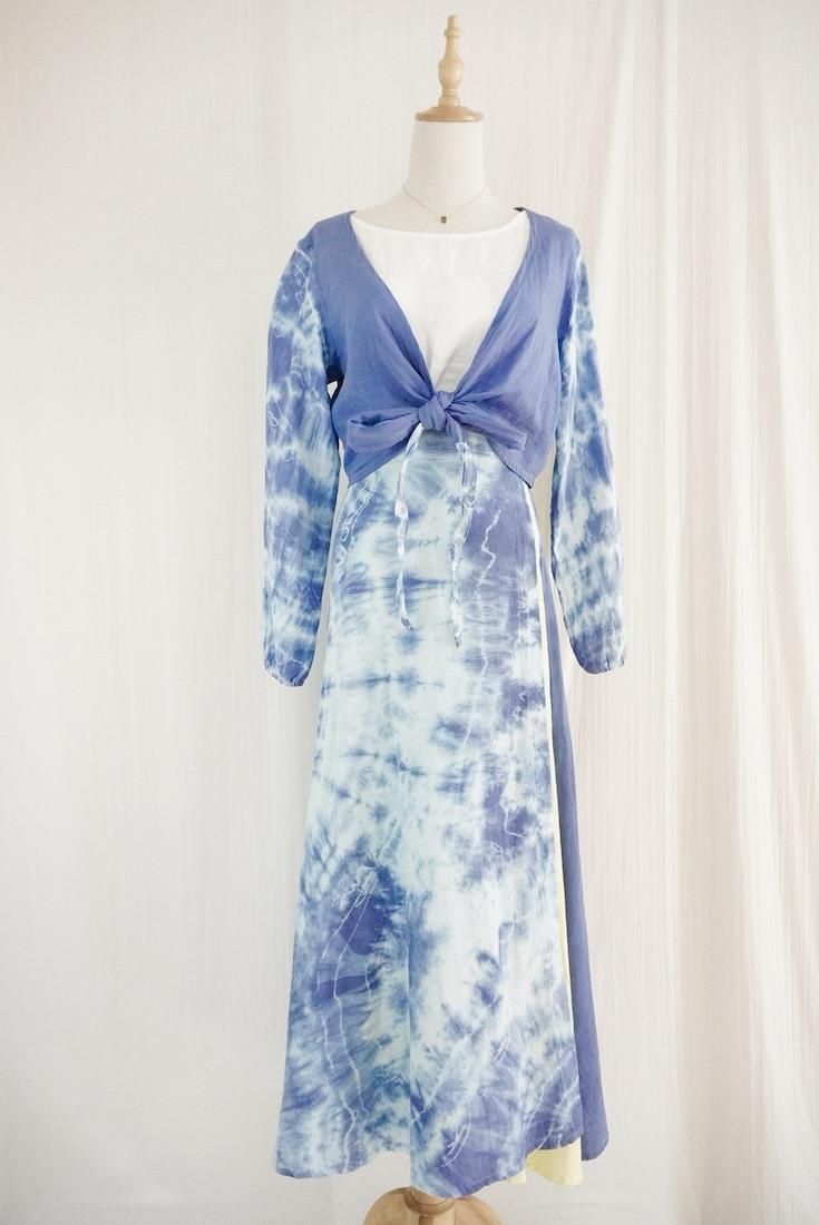 W gauze Ribbon Cardigan “ Deepblue”