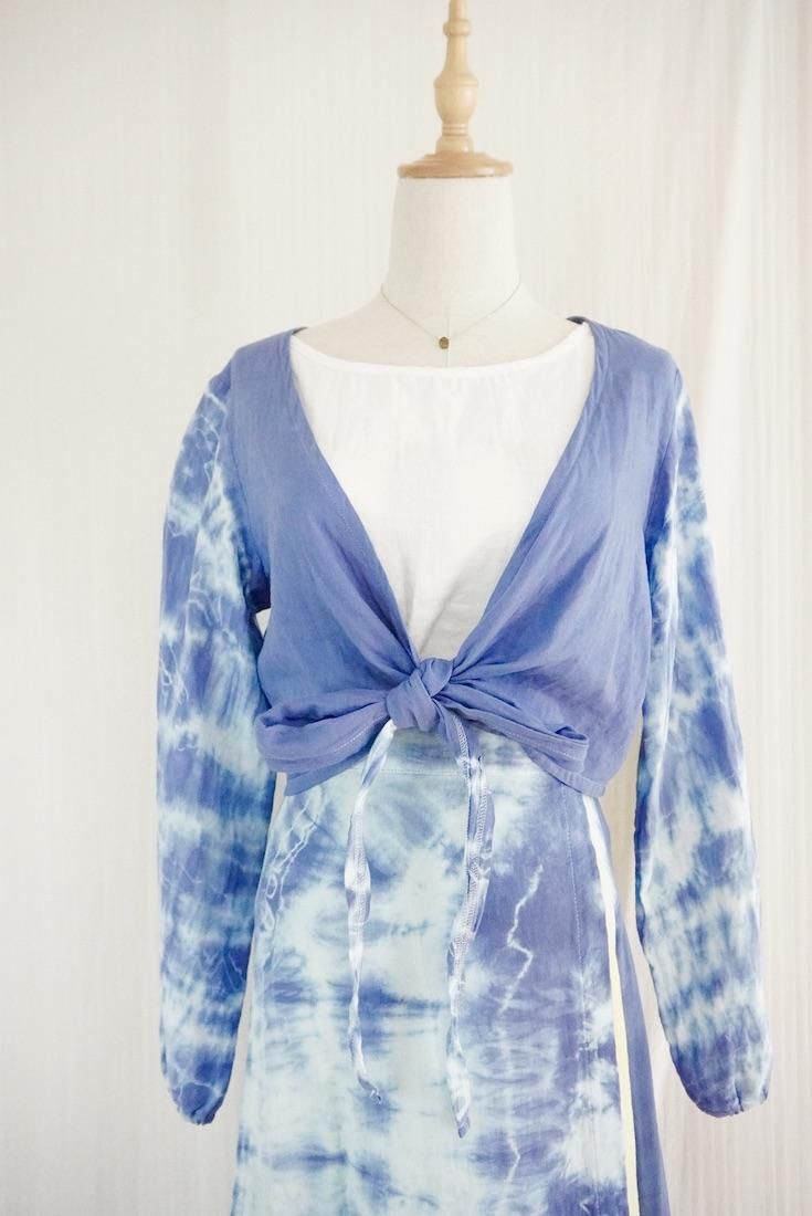 W gauze Ribbon Cardigan “ Deepblue”