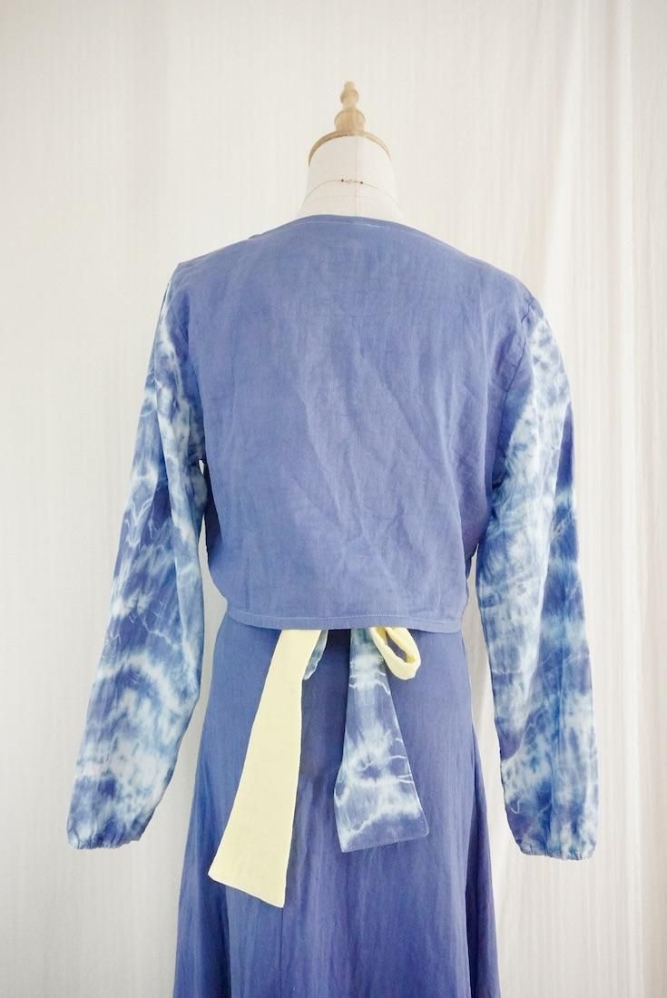 W gauze Ribbon Cardigan “ Deepblue”
