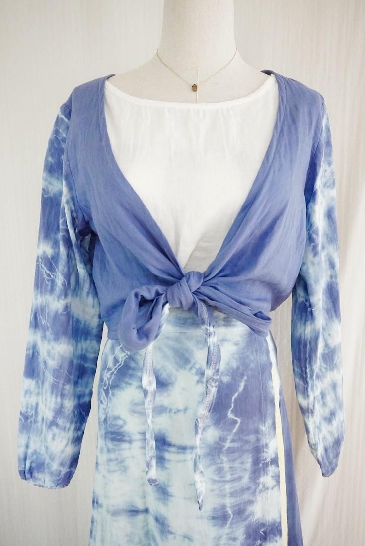 W gauze Ribbon Cardigan “ Deepblue”