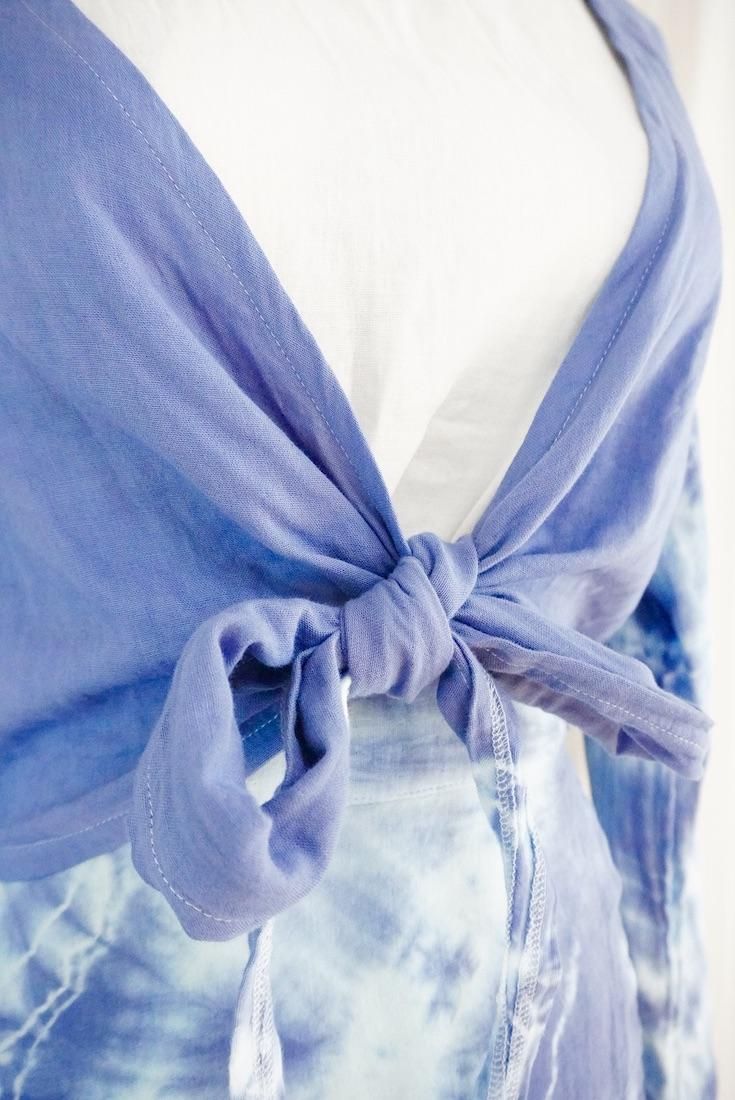 W gauze Ribbon Cardigan “ Deepblue”