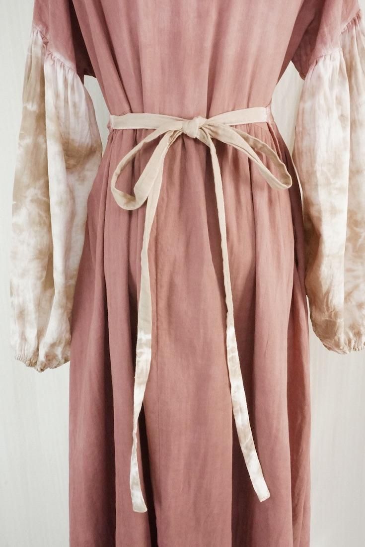 W-gauze Puff sleeve wrap long dress  Bordeaux x Brownsugar