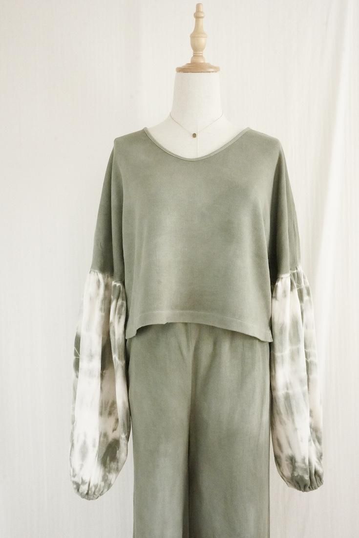 Soft cotton Puff sleeve top Greentea