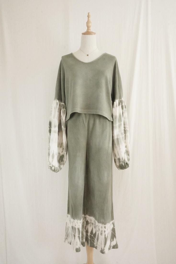 Soft cotton Puff sleeve top Greentea
