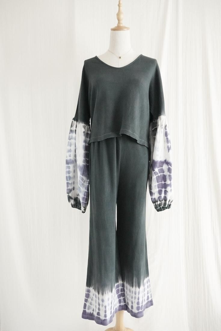 Soft cotton Puff sleeve top Black x Lavender