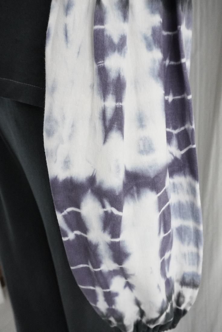 Soft cotton Puff sleeve top Black x Lavender
