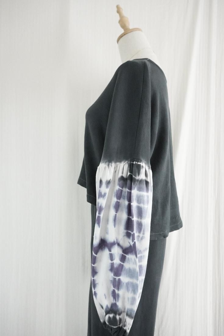Soft cotton Puff sleeve top Black x Lavender
