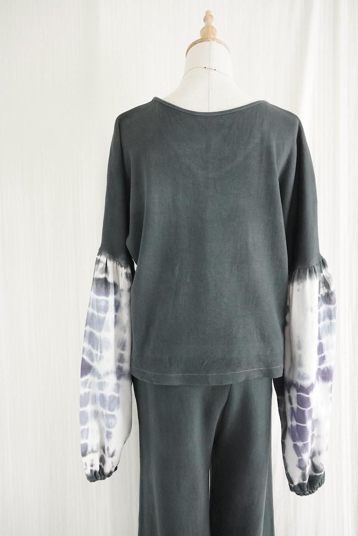 Soft cotton Puff sleeve top Black x Lavender