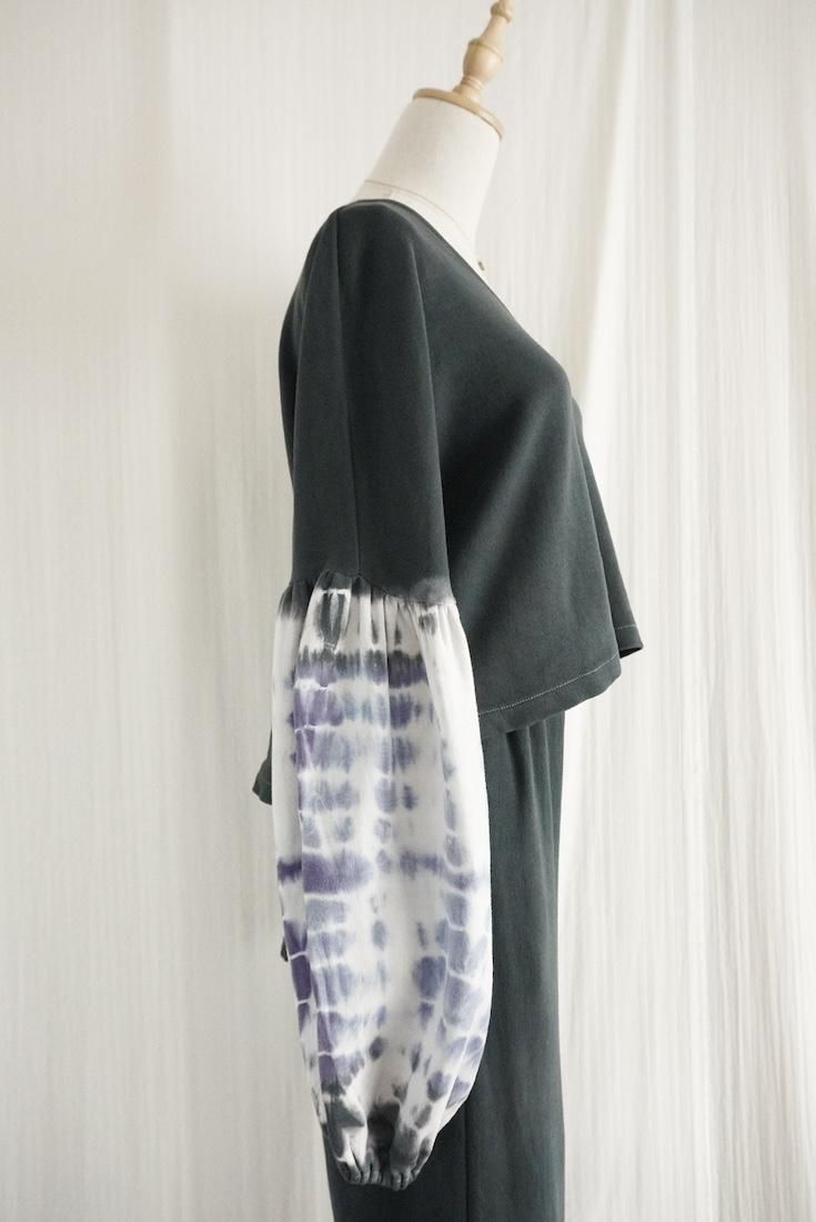 Soft cotton Puff sleeve top Black x Lavender