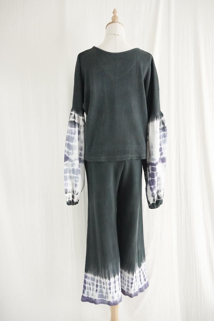 Soft cotton Relax pants Black x Lavender