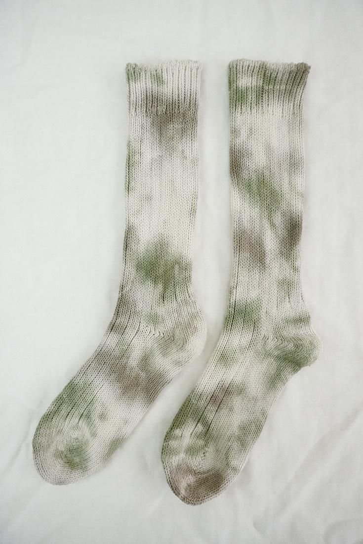 Organic Cotton Low gauge socks 2color SHIBORI Brown x Greentea 
