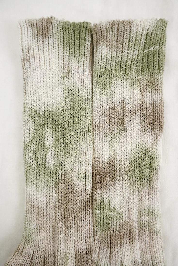 Organic Cotton Low gauge socks 2color SHIBORI Brown x Greentea 