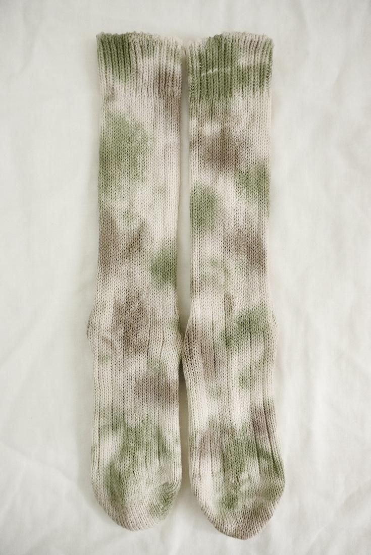 Organic Cotton Low gauge socks 2color SHIBORI Brown x Greentea 