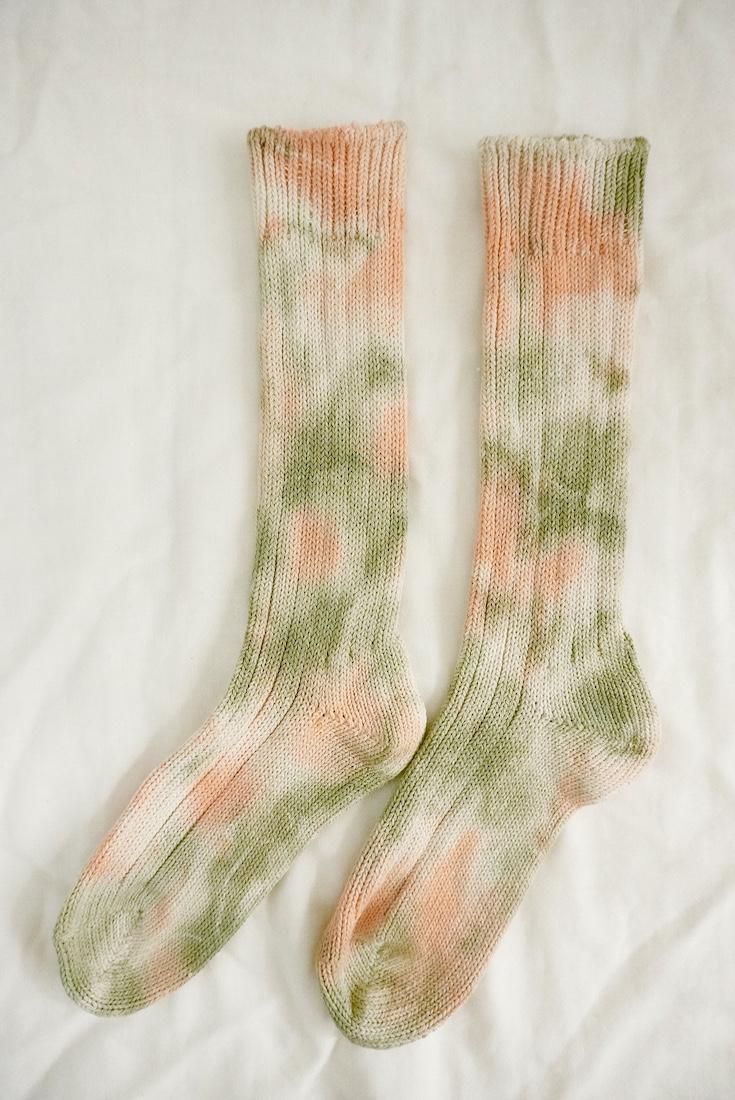 Organic Cotton Low gauge socks 2color SHIBORI Greentea x Orange 