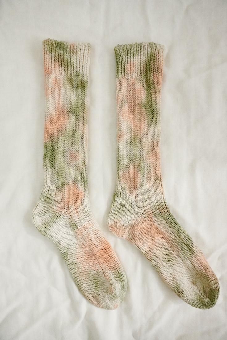 Organic Cotton Low gauge socks 2color SHIBORI Greentea x Orange 