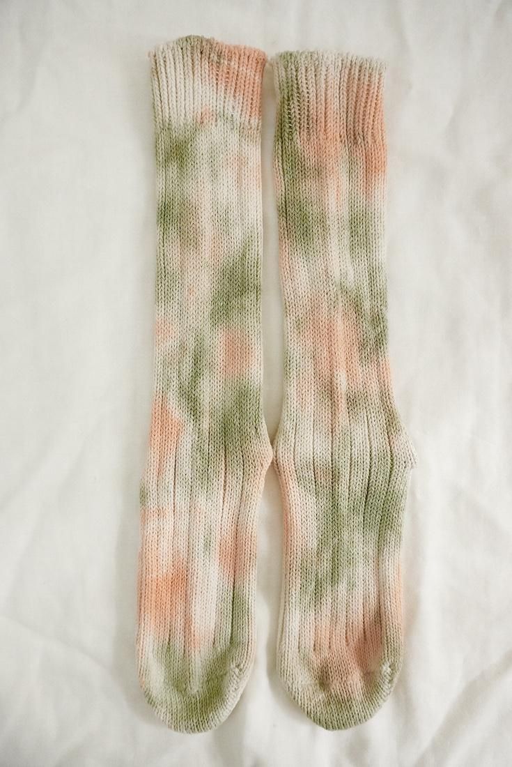 Organic Cotton Low gauge socks 2color SHIBORI Greentea x Orange 