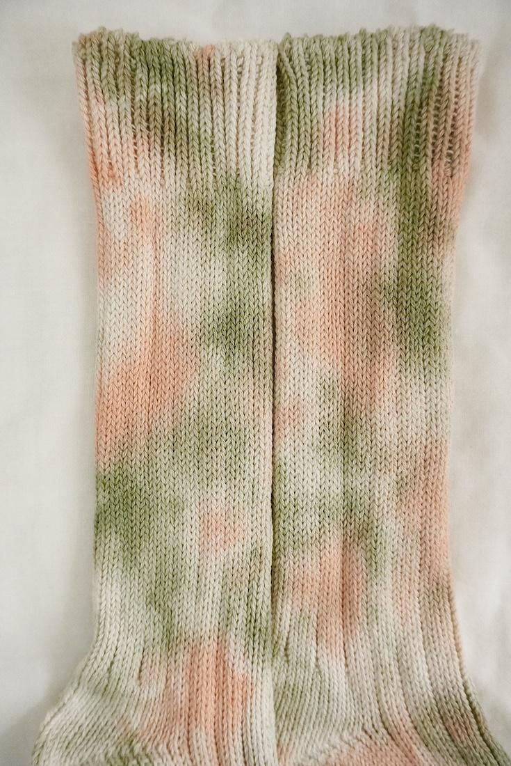 Organic Cotton Low gauge socks 2color SHIBORI Greentea x Orange 