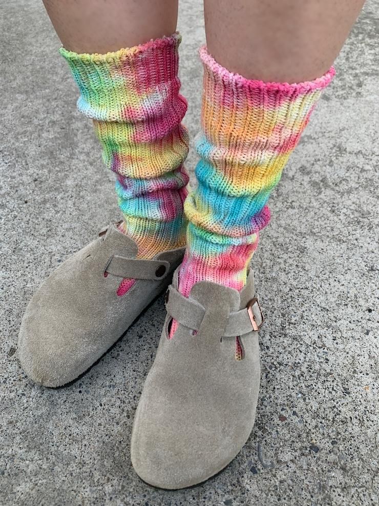 Organic Cotton Low gauge socks 2color SHIBORI Greentea x Orange 