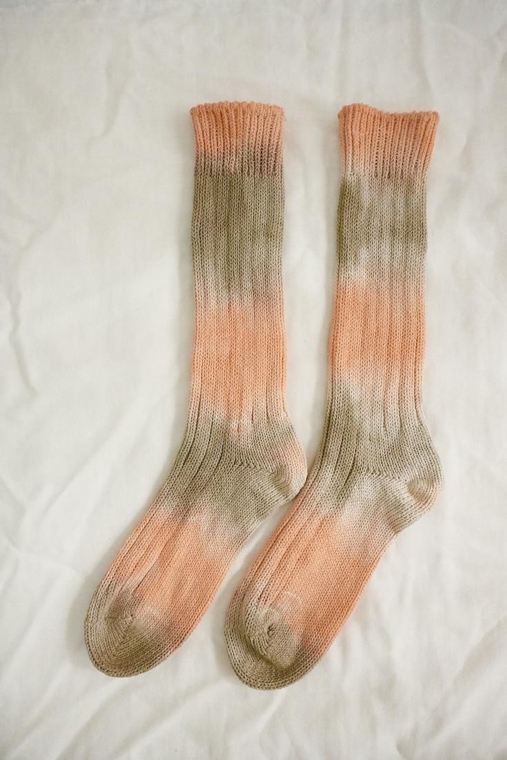 Organic Cotton Low gauge socks 2color BorderBrown x Orange 