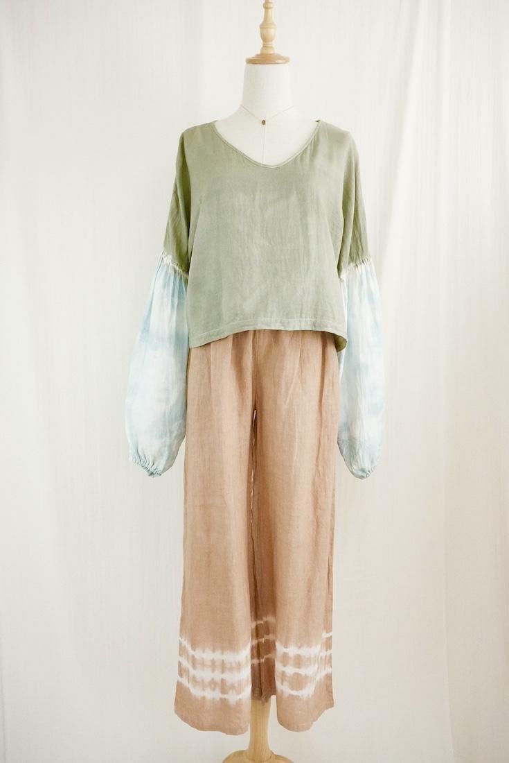 W-Gauze  Puff sleeve top Greentea  x  Icemint