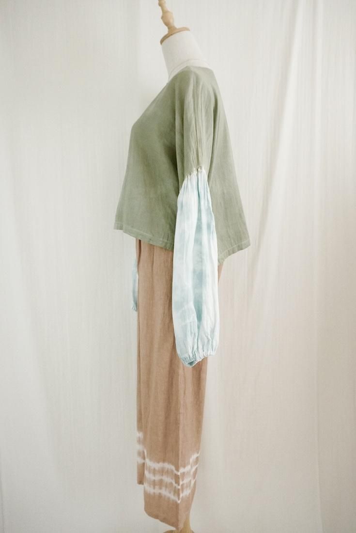 W-Gauze  Puff sleeve top Greentea  x  Icemint