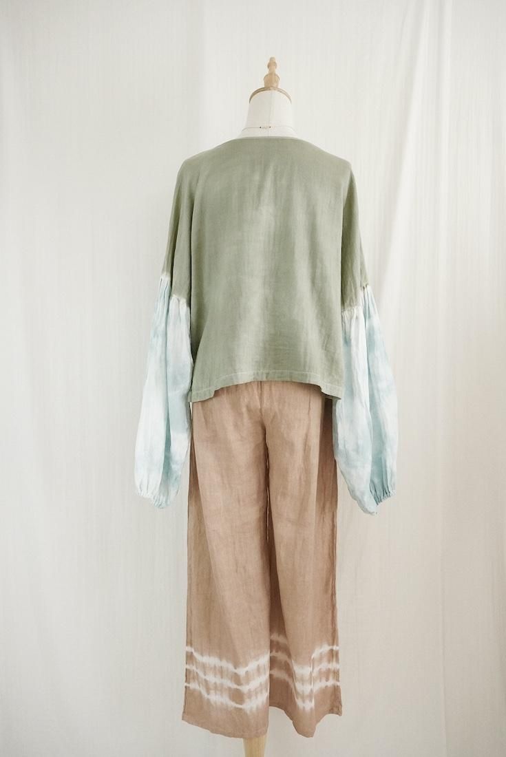 W-Gauze  Puff sleeve top Greentea  x  Icemint