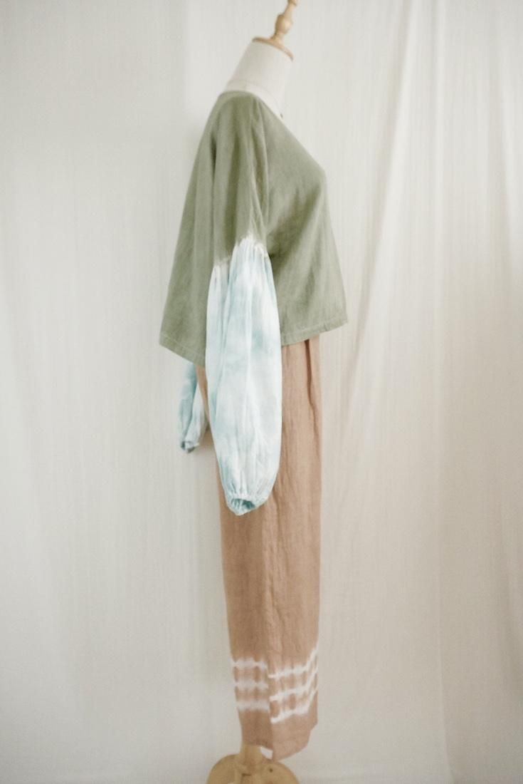 W-Gauze  Puff sleeve top Greentea  x  Icemint
