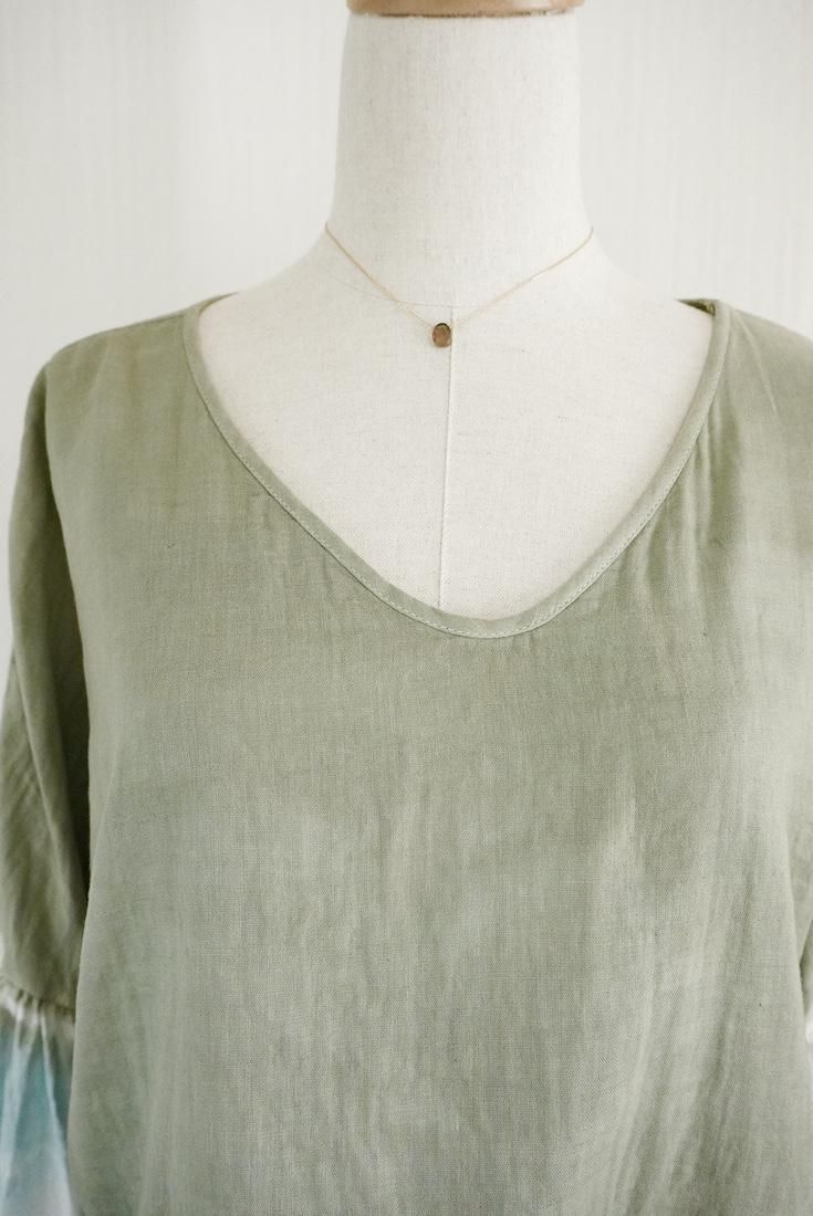 W-Gauze  Puff sleeve top Greentea  x  Icemint