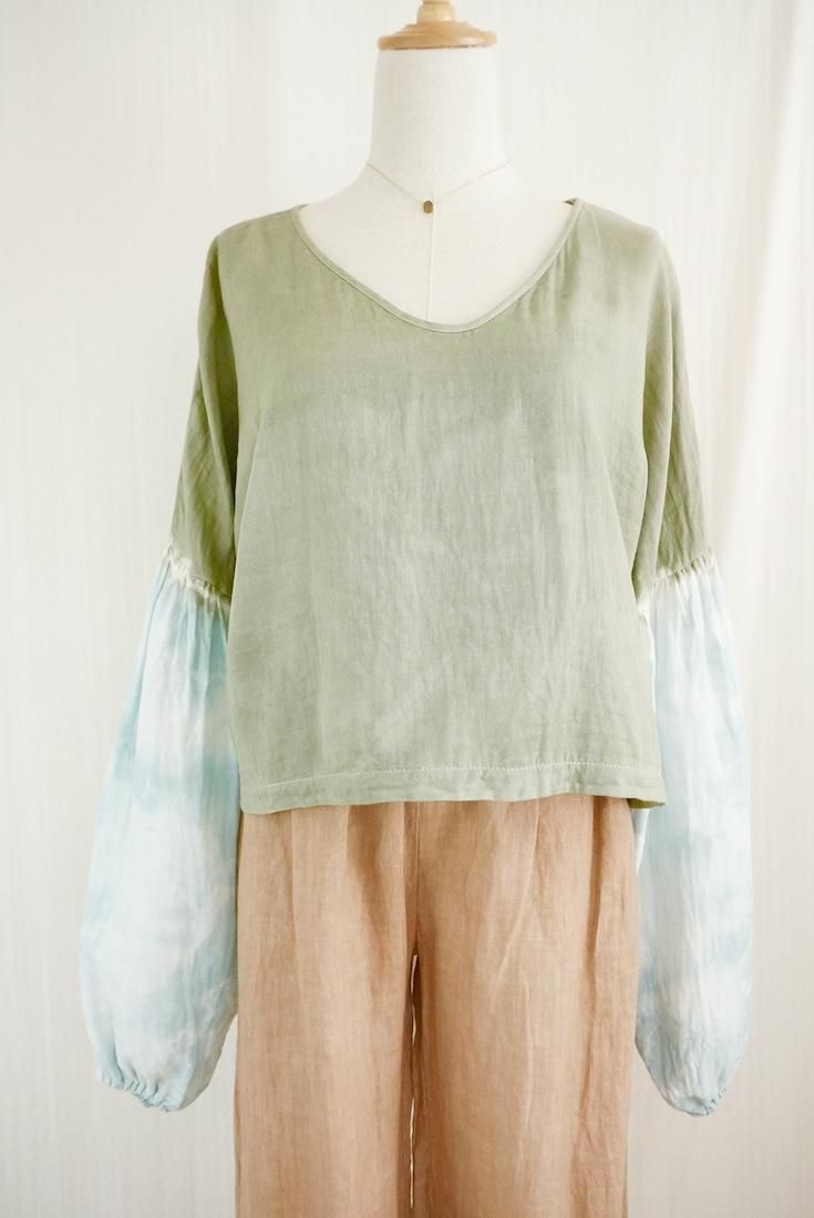 W-Gauze  Puff sleeve top Greentea  x  Icemint
