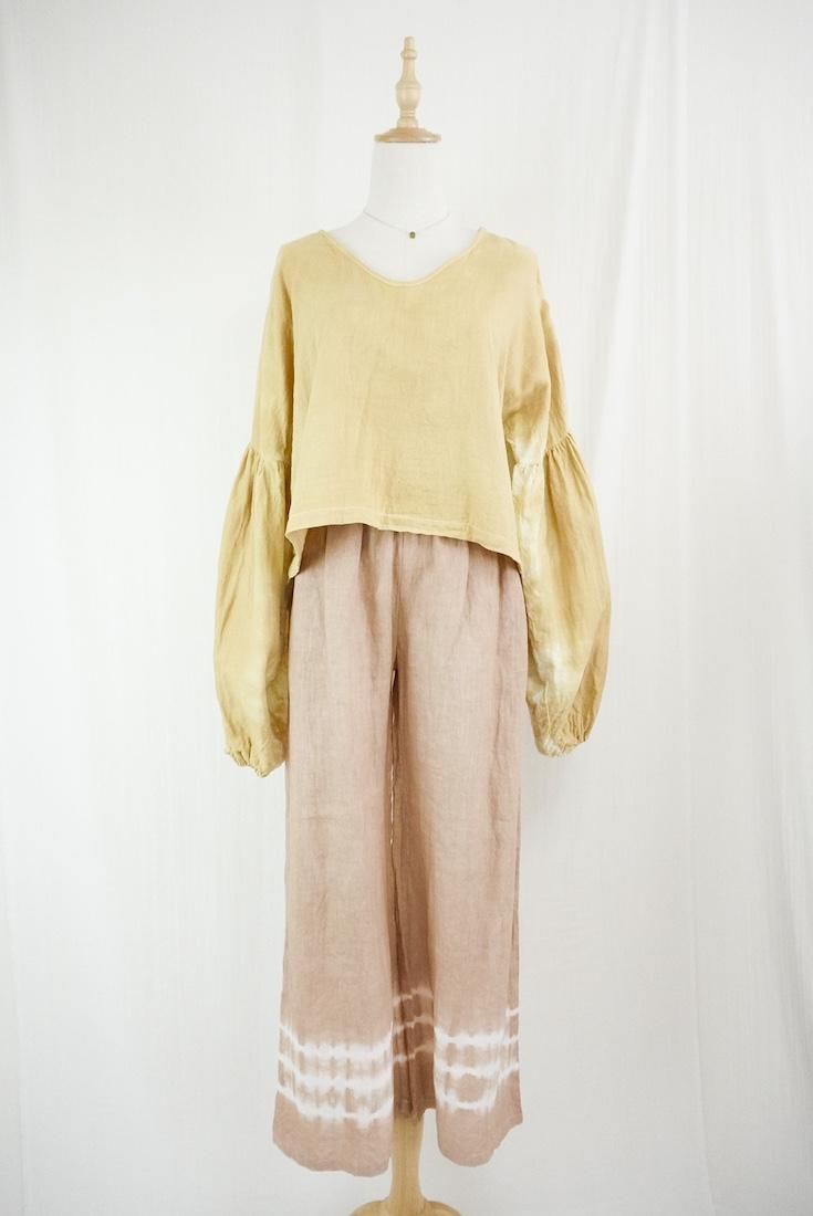W-Gauze  Puff sleeve top Antique gold