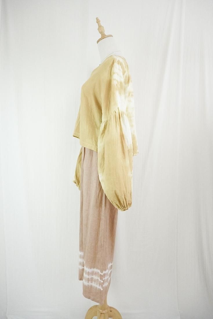 W-Gauze  Puff sleeve top Antique gold