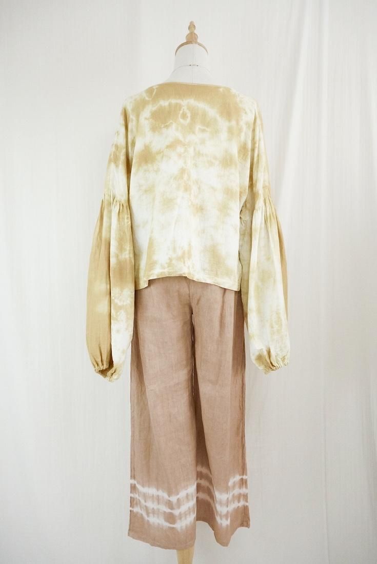W-Gauze  Puff sleeve top Antique gold