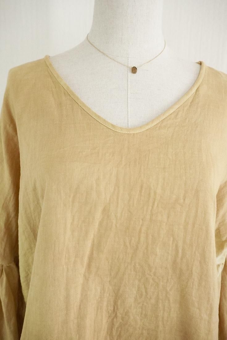 W-Gauze  Puff sleeve top Antique gold