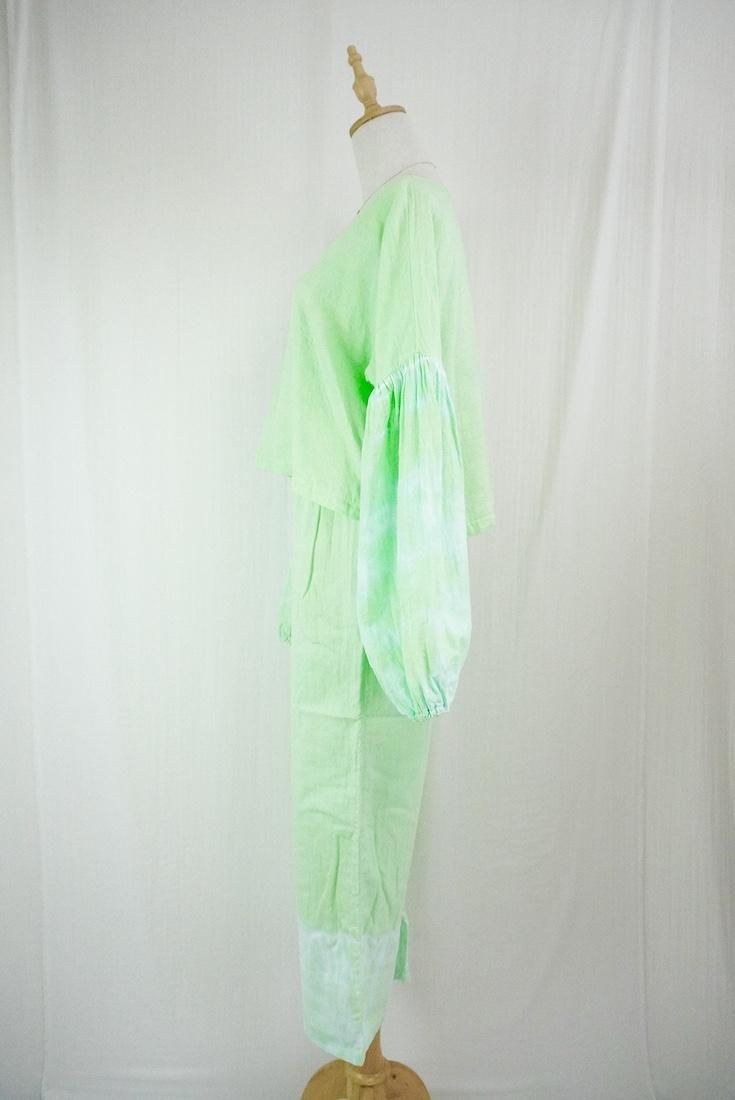 W-Gauze  Puff sleeve top Baby leaf