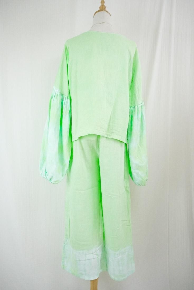 W-Gauze  Puff sleeve top Baby leaf