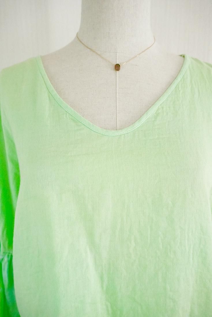 W-Gauze  Puff sleeve top Baby leaf
