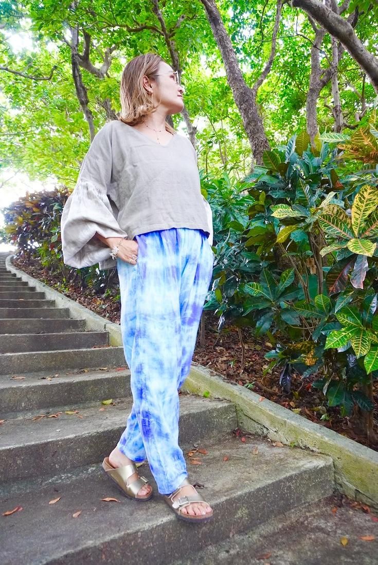 W-Gauze  Puff sleeve top Baby leaf