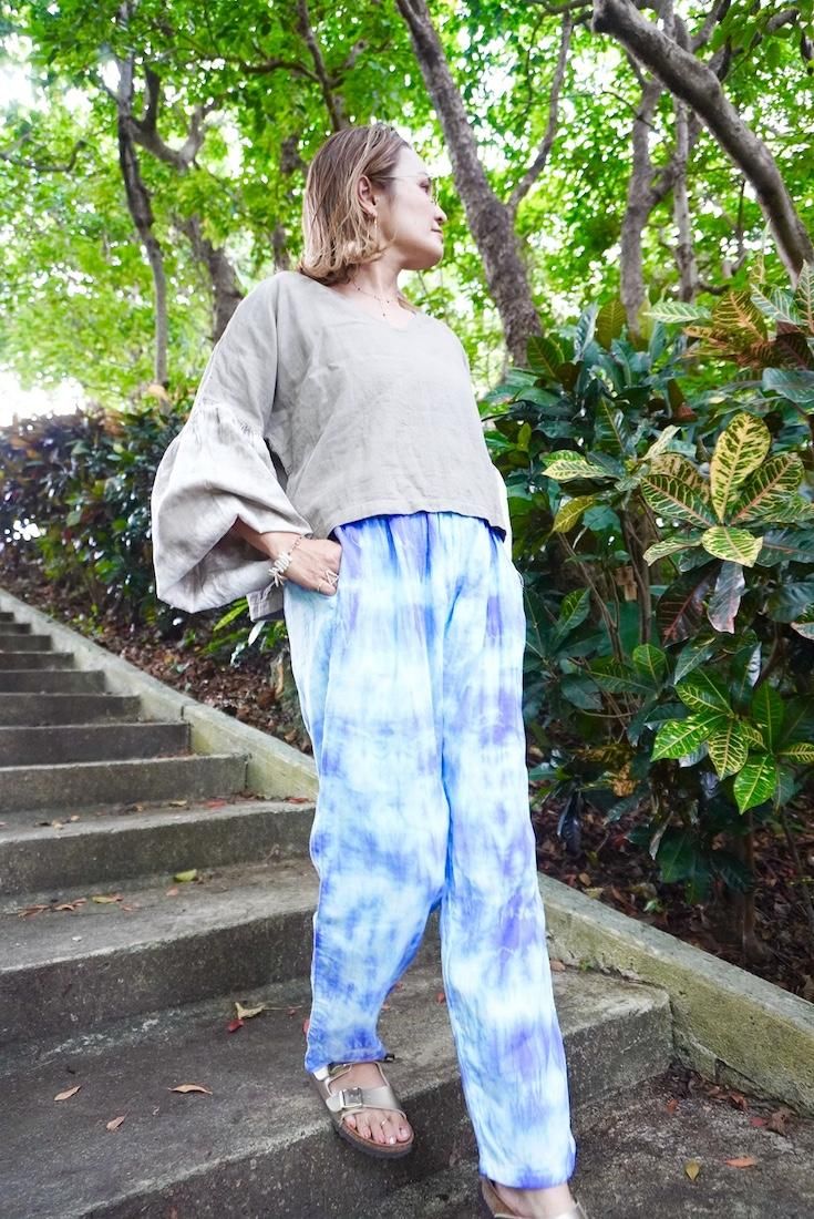 W-Gauze  Puff sleeve top Baby leaf