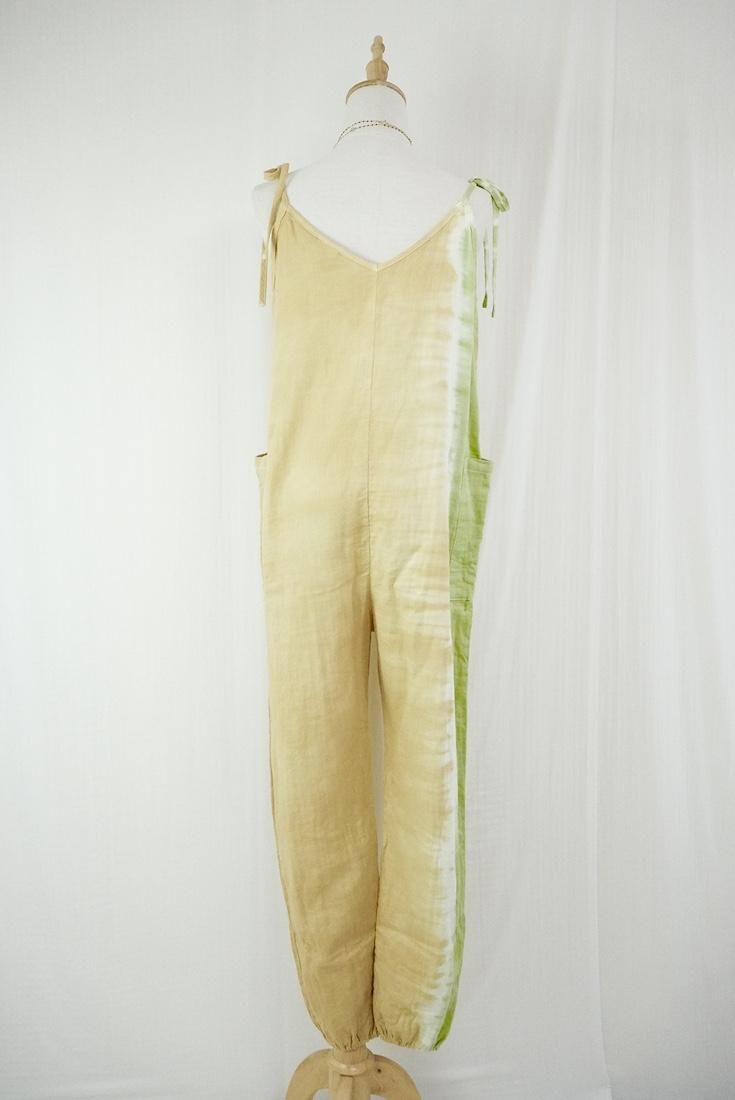 W-gauze  Ribbon long rompers  AntiqueGold x Olive