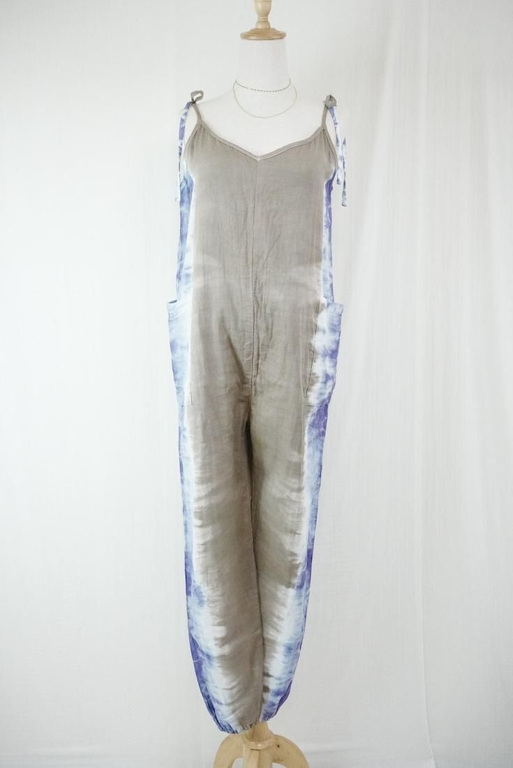 W-gauze  Ribbon long rompers  Graige x Lavender