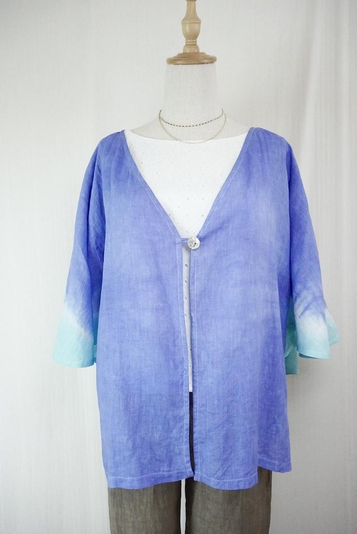 French Linen Flare Cardigan Horizon x Turquoise