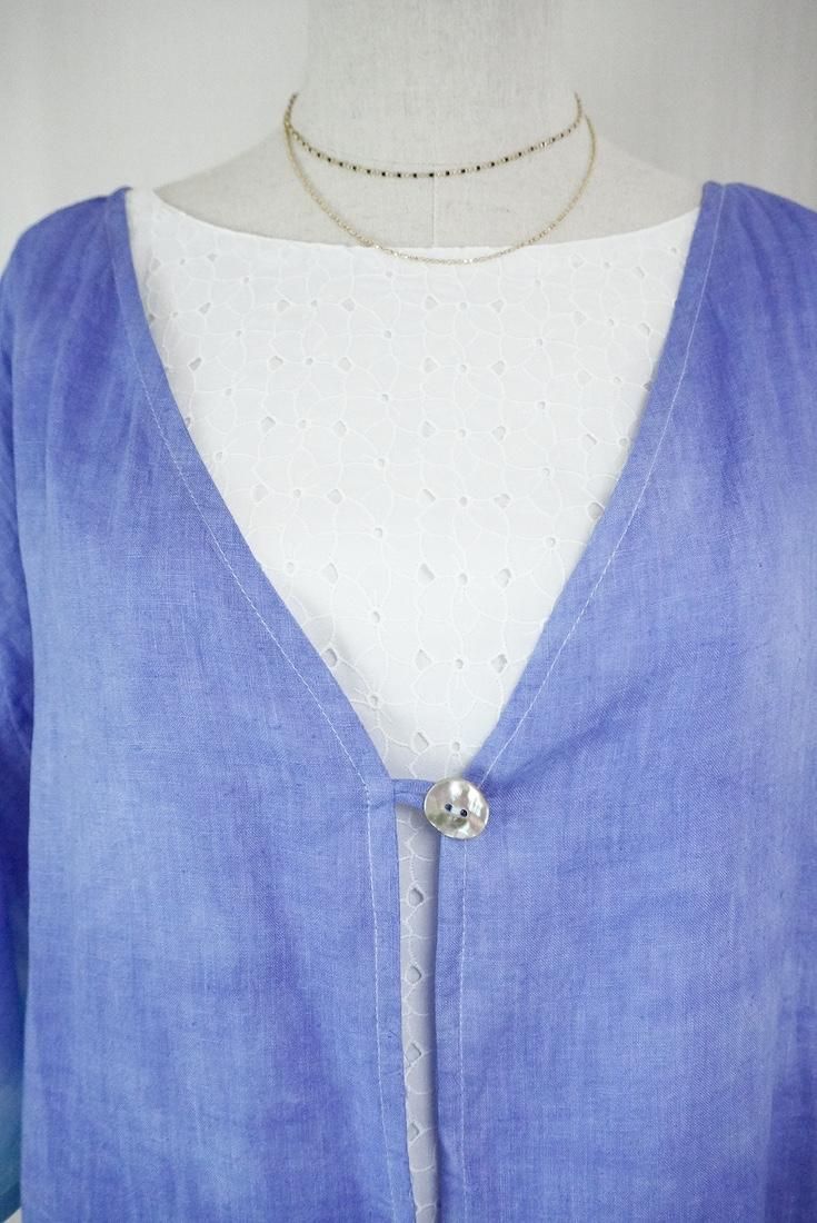 French Linen Flare Cardigan Horizon x Turquoise