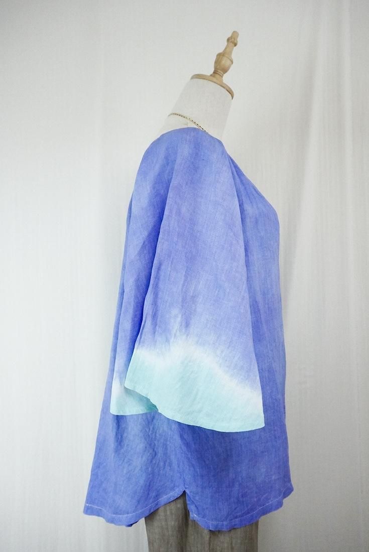 French Linen Flare Cardigan Horizon x Turquoise